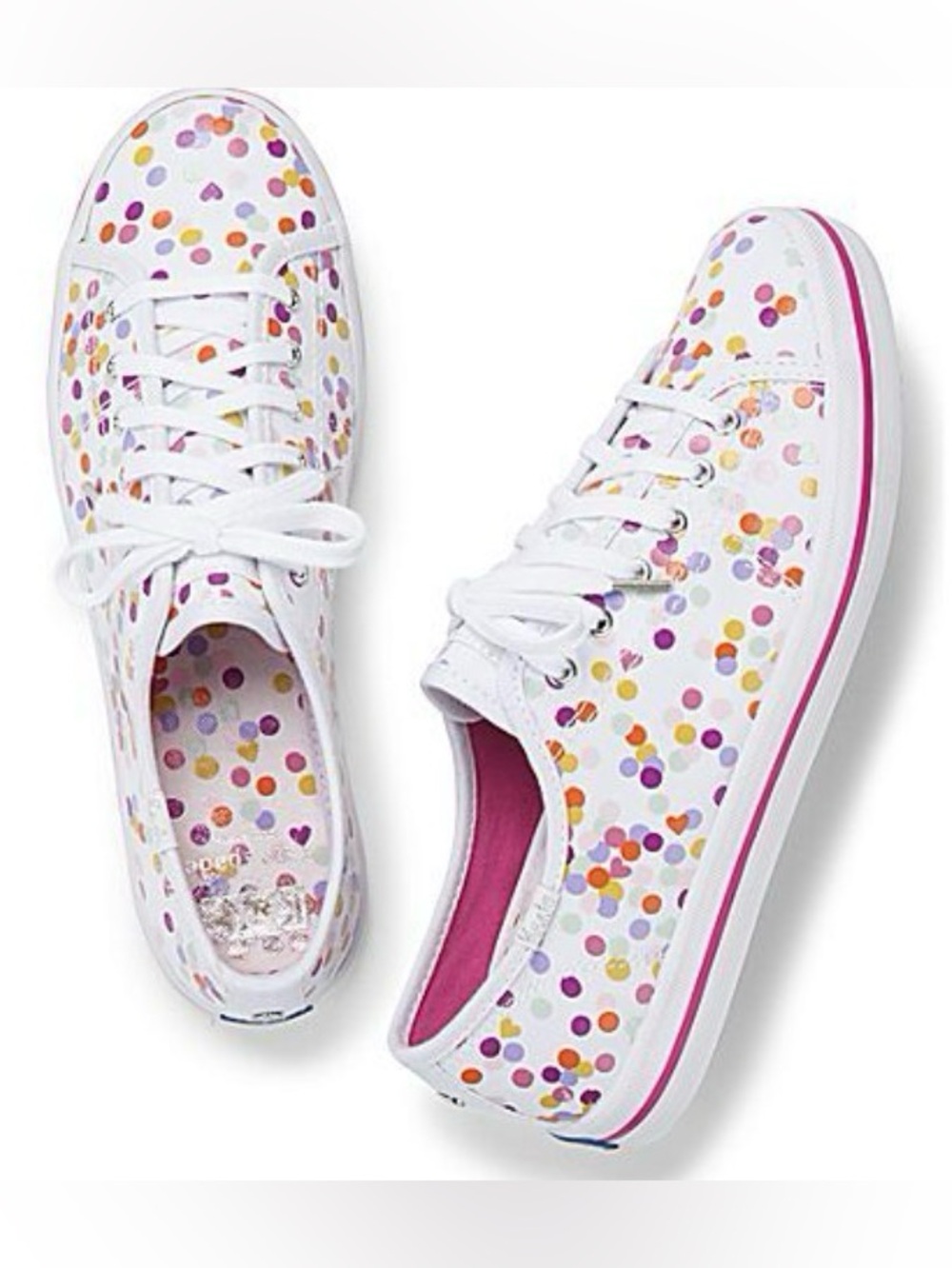 Women’s New Kate Spade/Keds Colab Confetti White Sneakers with Pink Trim Size 9
